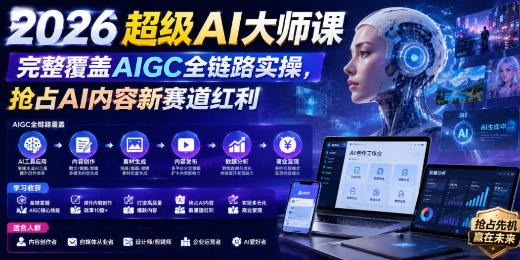 2026超级AI大师课，完整覆盖AIGC全链路实操，抢占AI内容新赛道红利-锦程资源站