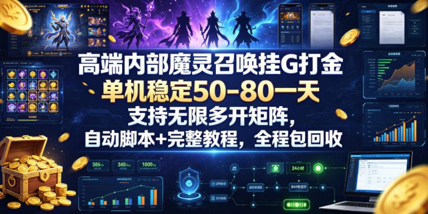 高端内部魔灵召唤挂G打金，单机稳定50-80一天，支持无限多开矩阵，自动脚本+完整教程，全程包回收【揭秘】-锦程资源站
