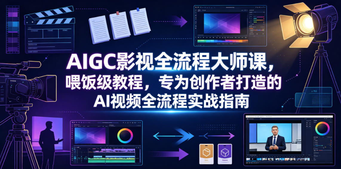 AIGC影视全流程大师课，喂饭级教程，专为创作者打造的AI视频全流程实战指南-锦程资源站