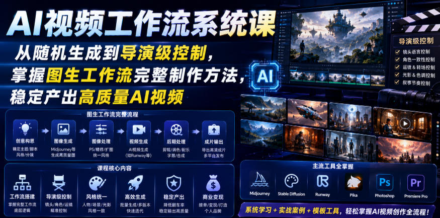 AI视频工作流系统课，从随机生成到导演级控制，掌握图生工作流完整制作方法，稳定产出高质量AI视频-锦程资源站