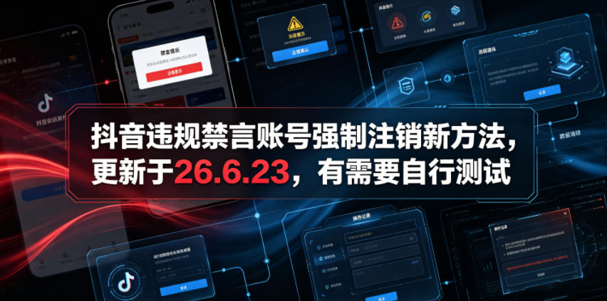 抖音违规禁言账号强制注销新方法，更新于26.6.23，有需要自行测试-锦程资源站