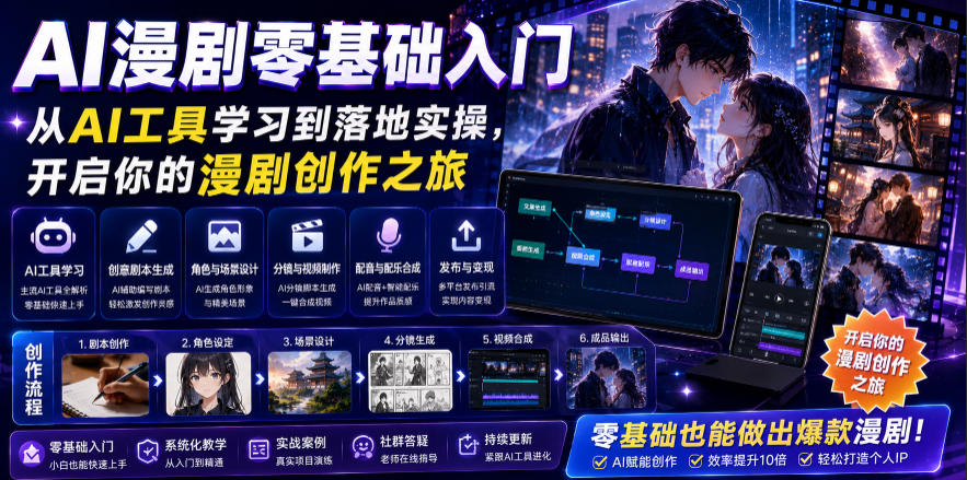 AI漫剧零基础入门，从AI工具学习到落地实操，开启你的漫剧创作之旅-锦程资源站