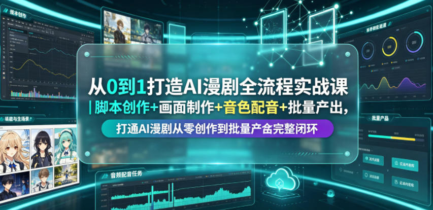 从0到1打造AI漫剧全流程实战课｜脚本创作+画面制作+音色配音+批量产出，打通AI漫剧从零创作到批量量产完整闭环-锦程资源站