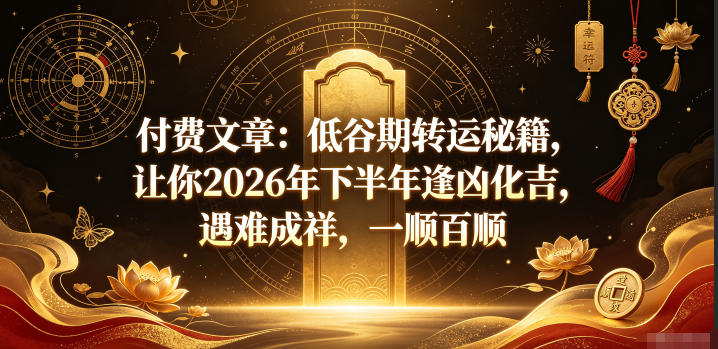 付费文章：低谷期转运秘籍，让你2026年下半年逢凶化吉，遇难成祥，一顺百顺-锦程资源站