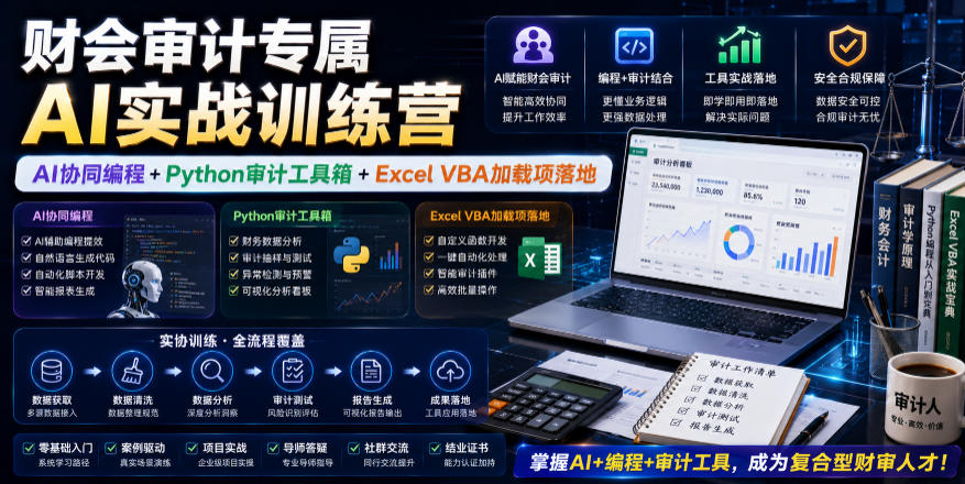 财会审计专属AI实战训练营｜AI协同编程+Python审计工具箱+Excel VBA加载项落地-锦程资源站