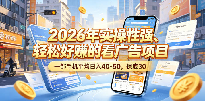 2026年实操性强、轻松好賺的看广告项目，一部手机平均日入40-50，保底30米【揭秘】-锦程资源站