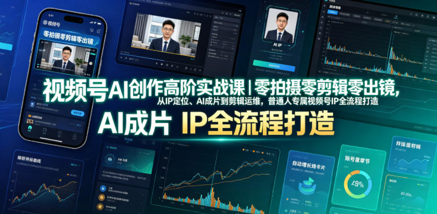 视频号AI创作高阶实战课｜零拍摄零剪辑零出镜，从IP定位、AI成片到剪辑运维，普通人专属视频号IP全流程打造-锦程资源站