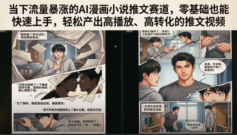 当下流量暴涨的AI漫画小说推文赛道，零基础也能快速上手，轻松产出高播放、高转化的推文视频-锦程资源站