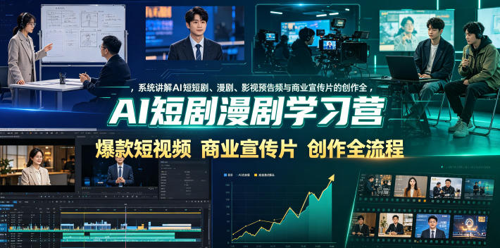 AI短剧漫剧学习营，系统讲解AI短剧、漫剧、影视预告片、爆款短视频与商业宣传片的创作全流程-锦程资源站