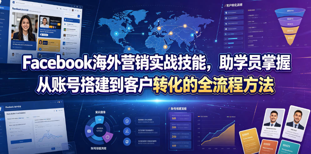 Facebook海外营销实战技能，助学员掌握从账号搭建到客户转化的全流程方法-锦程资源站