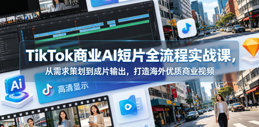 TikTok商业AI短片全流程实战课，从需求策划到成片输出，打造海外优质商业视频-锦程资源站