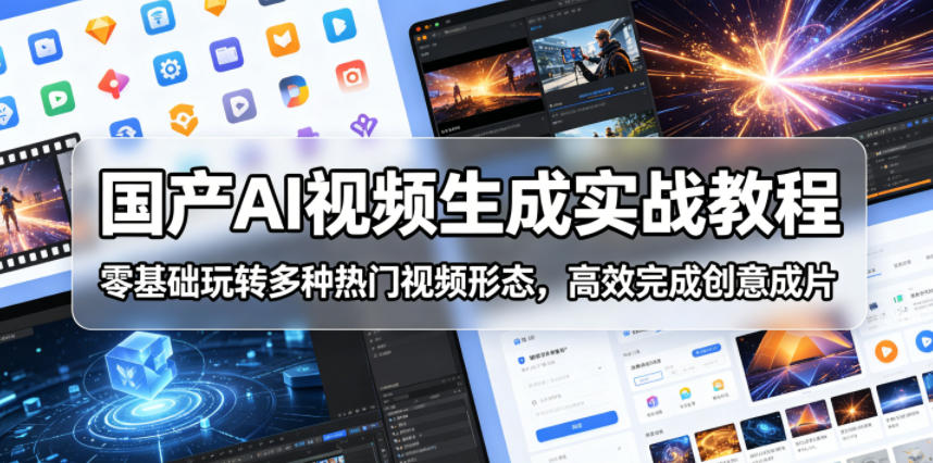 国产AI视频生成实战教程，零基础玩转多种热门视频形态，高效完成创意成片-锦程资源站