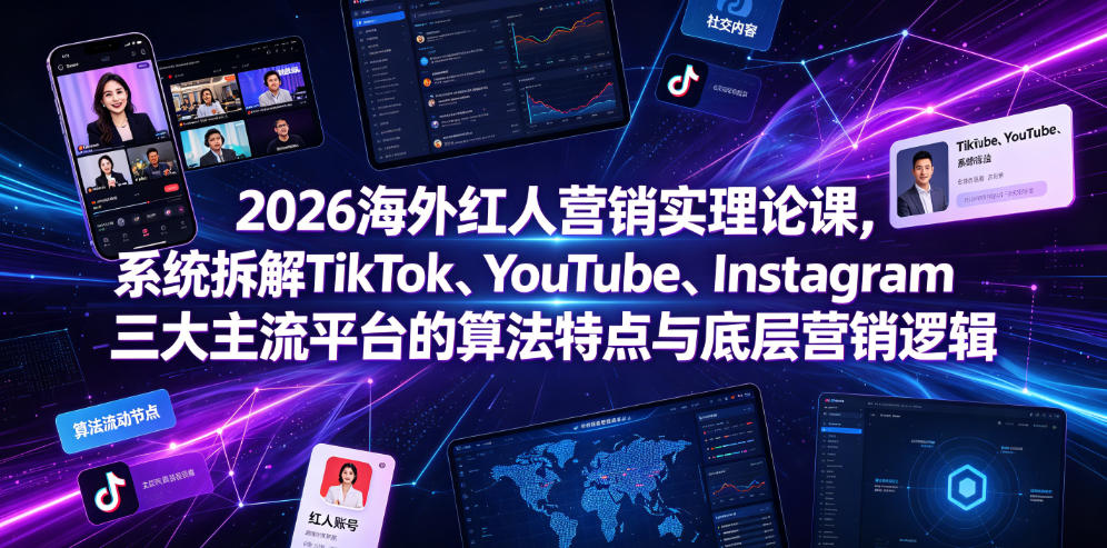 2026海外红人营销实理论课，系统拆解TikTok、YouTube、Instagram三大主流平台的算法特点与底层营销逻辑-锦程资源站