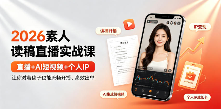 2026素人读稿直播实战课｜直播+AI短视频+个人IP，让你对着稿子也能流畅开播、高效出单-锦程资源站