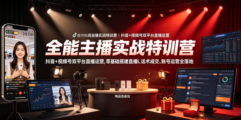 全能主播实战特训营｜抖音+视频号双平台直播运营，零基础搭建直播间、精准选品、话术成交、账号运营全落地-锦程资源站