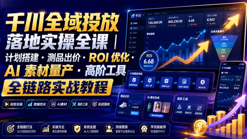 千川全域投放落地实操全课|计划搭建・测品出价・ROI优化・AI素材量产・高阶工具全链路实战教程-锦程资源站
