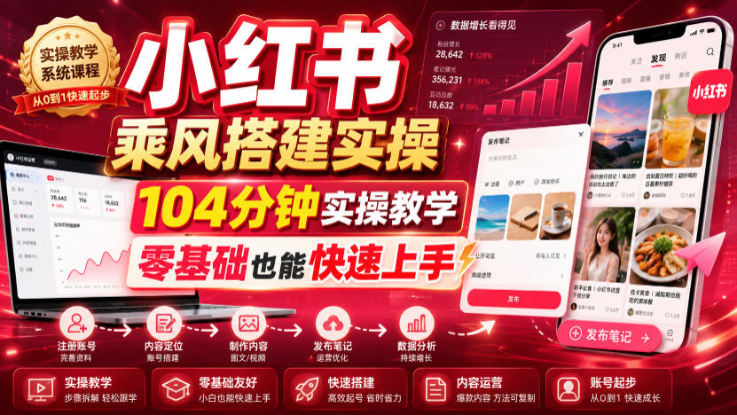 小红书乘风搭建实操,104分钟实操教学,零基础也能快速上手-锦程资源站