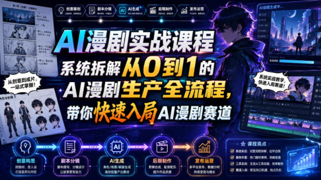 AI漫剧实战课程,系统拆解从0到1的AI漫剧生产全流程,带你快速入局AI漫剧赛道-锦程资源站