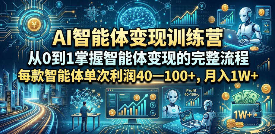 AI智能体变现训练营，从0到1掌握智能体变现的完整流程，每款智能体单次利润40—100+，月入1W+-锦程资源站