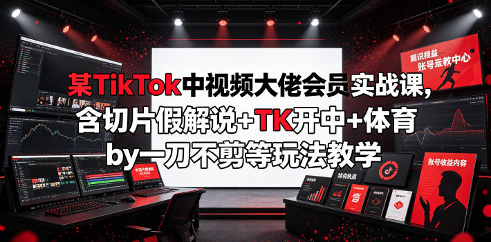 某TikTok中视频大佬会员实战课，含切片假解说+TK开中+体育by一刀不剪等玩法教学-锦程资源站