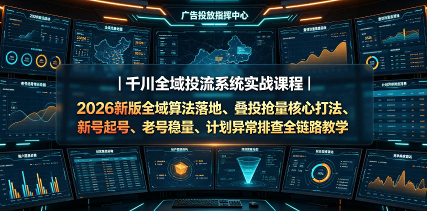 千川全域投流系统实战课程｜2026新版全域算法落地、叠投抢量核心打法、新号起号、老号稳量、计划异常排查全链路教学-锦程资源站