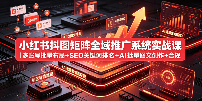 小红书抖图矩阵全域推广系统实战课｜多账号批量布局+SEO关键词排名+AI批量图文创作+合规私域导流完整落地教程-锦程资源站