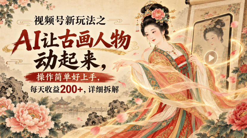 视频号新玩法之AI让古画人物动起来,操作简单好上手,每天收益200+,详细拆解-锦程资源站