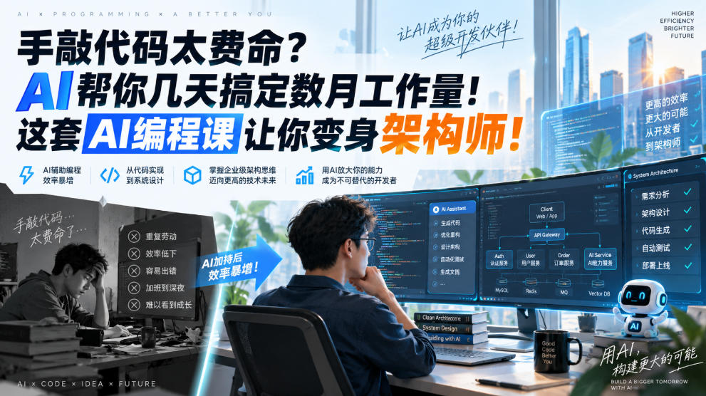 手敲代码太费命?AI帮你几天搞定数月工作量!这套AI编程课让你变身架构师!【原创双语字幕】-锦程资源站