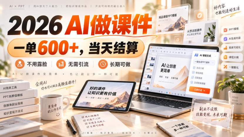2026 AI做课件,一单600+,当天结算,不用露脸,无需引流,长期可做【揭秘】-锦程资源站