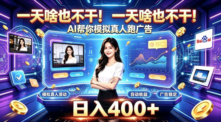 一天啥也不干!AI帮你模拟真人跑广告,稳定日入400+,实现真正被动变现【揭秘】-锦程资源站