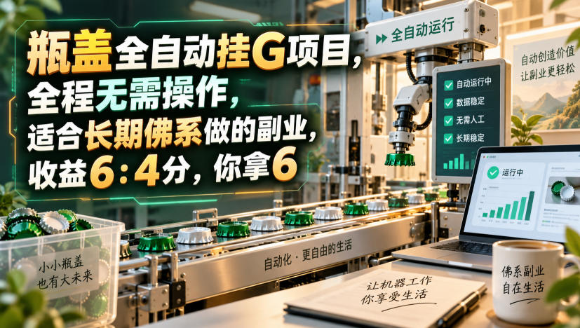 瓶盖全自动挂G项目,全程无需操作,适合长期佛系做的副业,收益6:4分,你拿6【揭秘】-锦程资源站