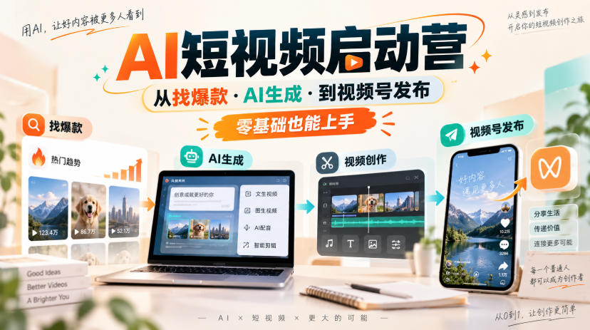 AI短视频启动营,从找爆款·AI生成·到视频号发布,零基础也能上手-锦程资源站