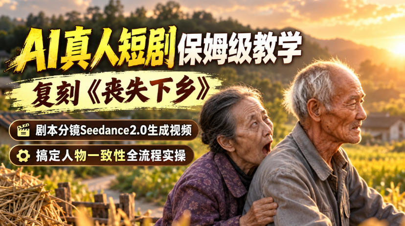 AI真人短剧保姆级教学,复刻《丧失下乡》,剧本分镜Seedance2.0生成视频,搞定人物一致性全流程实操-锦程资源站