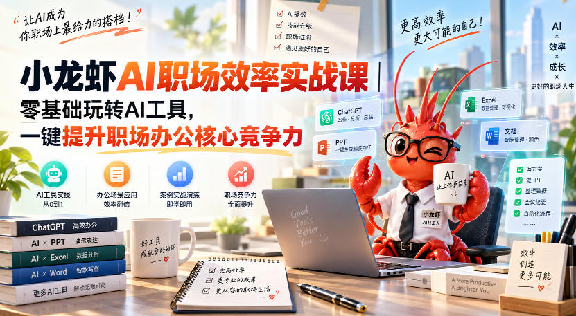 小龙虾AI职场效率实战课|零基础玩转AI工具,一键提升职场办公核心竞争力-锦程资源站