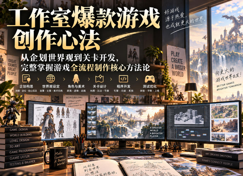 工作室爆款游戏创作心法|从企划世界观到关卡开发,完整掌握游戏全流程制作核心方法论-锦程资源站