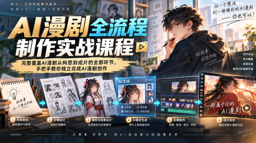 AI漫剧全流程制作实战课程,完整覆盖AI漫剧从构思到成片的全部环节,手把手教你独立完成AI漫剧创作-锦程资源站