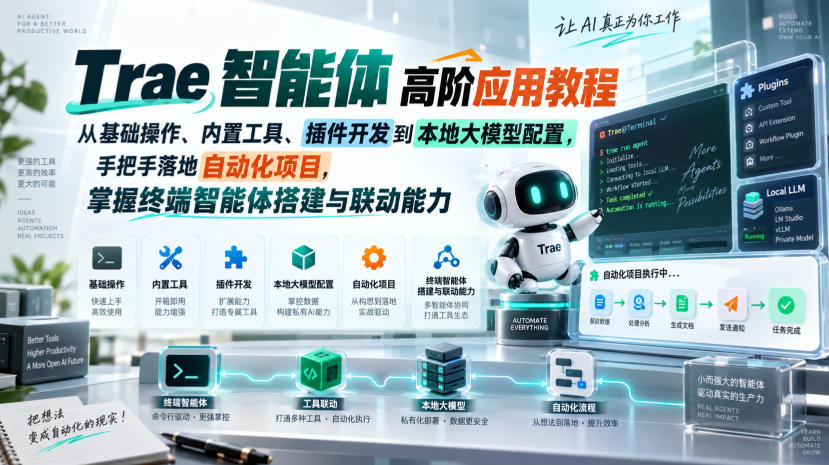Trae智能体高阶应用教程,从基础操作、内置工具、插件开发到本地大模型配置,手把手落地自动化项目-锦程资源站