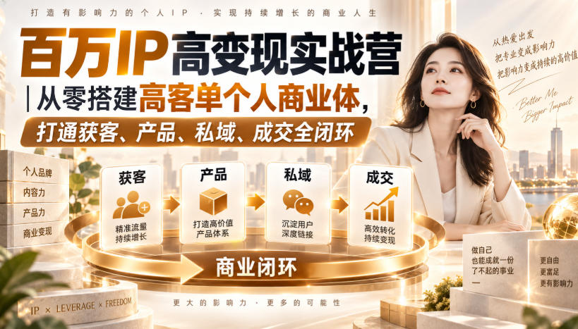 百万IP高变现实战营｜从零搭建高客单个人商业体，打通获客、产品、私域、成交全闭环​-锦程资源站