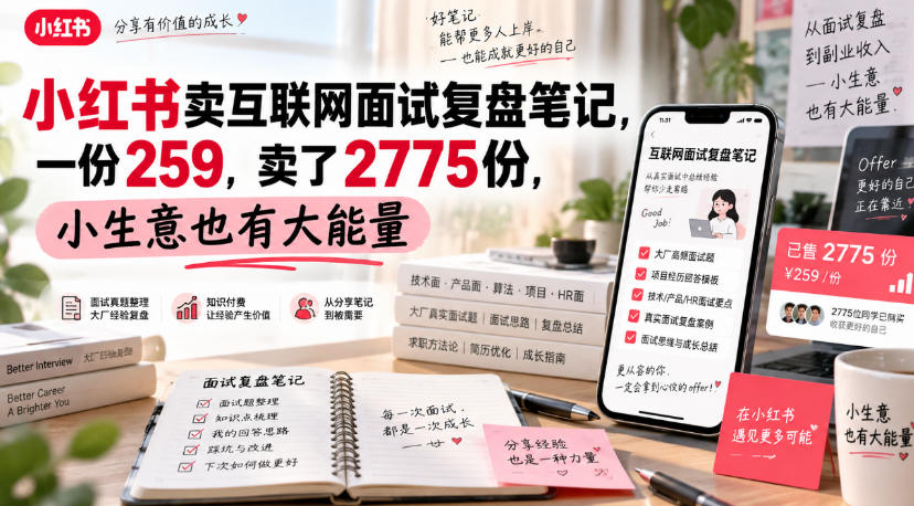 小红书卖互联网面试复盘笔记，一份259，卖了2775份，小生意也有大能量-锦程资源站