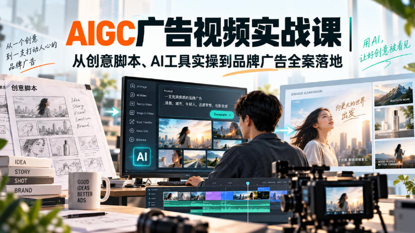 AIGC广告视频实战课｜从创意脚本、AI工具实操到品牌广告全案落地-锦程资源站