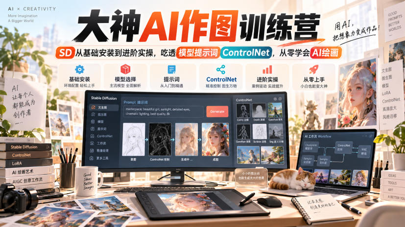 大神AI作图训练营,SD从基础安装到进阶实操,吃透模型提示词ControlNet,从零学会AI绘画-锦程资源站