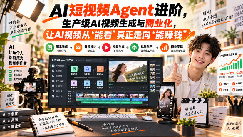 AI短视频Agent进阶,生产级AI视频生成与商业化,让AI视频从”能看”真正走向”能賺钱”-锦程资源站