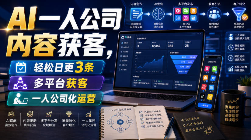 AI一人公司内容获客,轻松日更3条,多平台获客,一人公司化运营(更新0827)-锦程资源站