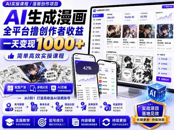 AI生成漫画全平台撸创作者收益内部课程,实操最高单日变现1k+-锦程资源站