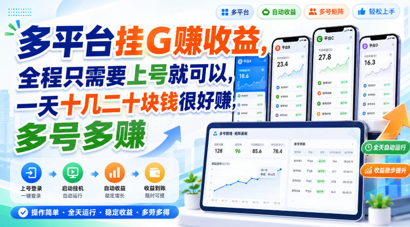 多平台挂G賺收益,全程只需要上号就可以,一天十几二十块钱很好賺,多号多賺【揭秘】-锦程资源站