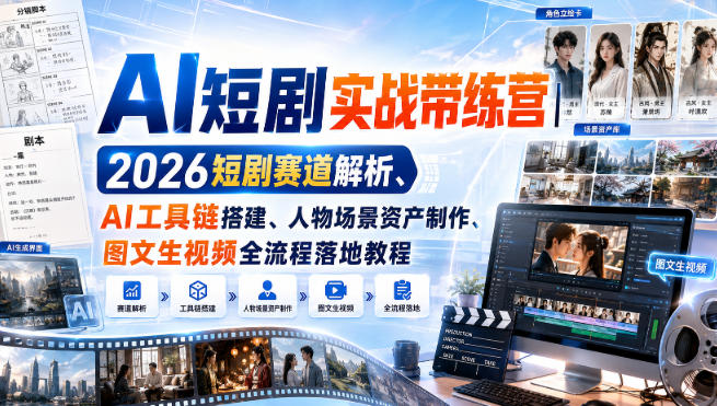 AI短剧实战带练营|2026短剧赛道解析、AI工具链搭建、人物场景资产制作、图文生视频全流程落地教程-锦程资源站
