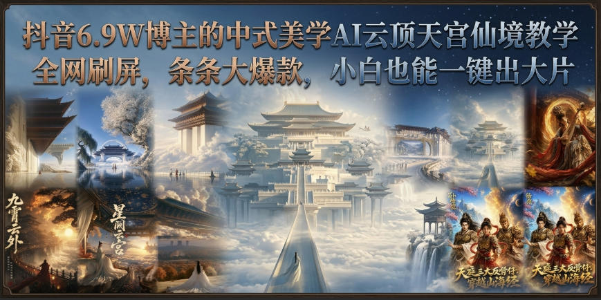 抖音6.9W博主的中式美学AI云顶天宫仙境教学,全网刷屏,条条大爆款,小白也能一键出大片-锦程资源站