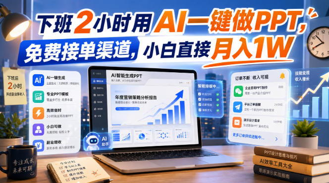 下班2小时用AI一键做PPT,免费接单渠道,小白直接月入1W【揭秘】-锦程资源站