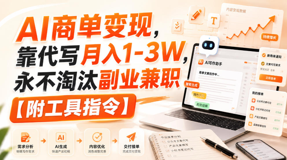 AI商单变现,靠代写月入1-3W,永不淘汰副业兼职【附工具指令】【揭秘】-锦程资源站