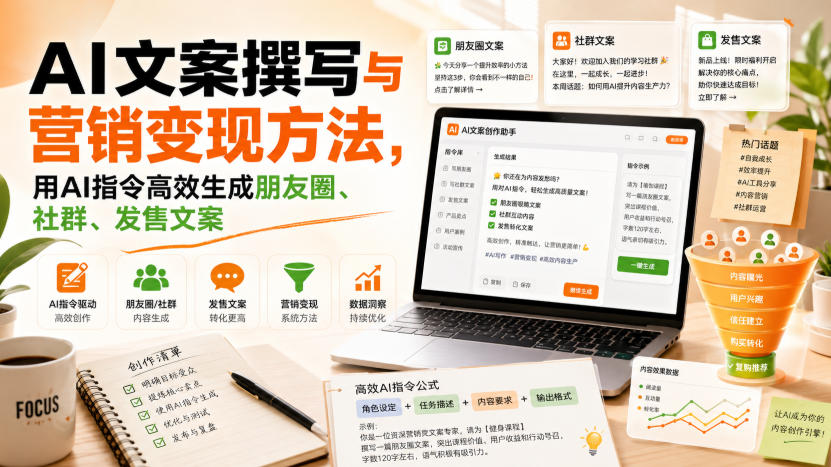 AI文案撰写与营销变现方法，用AI指令高效生成朋友圈、社群、发售文案-锦程资源站